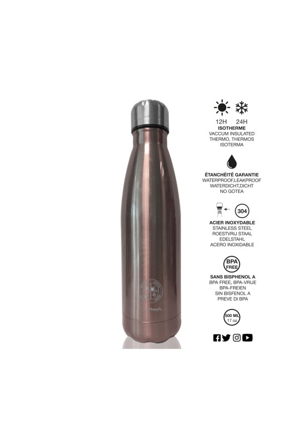 Insulated Bottle in Stainless steel 500 ml - Pink glossy metal