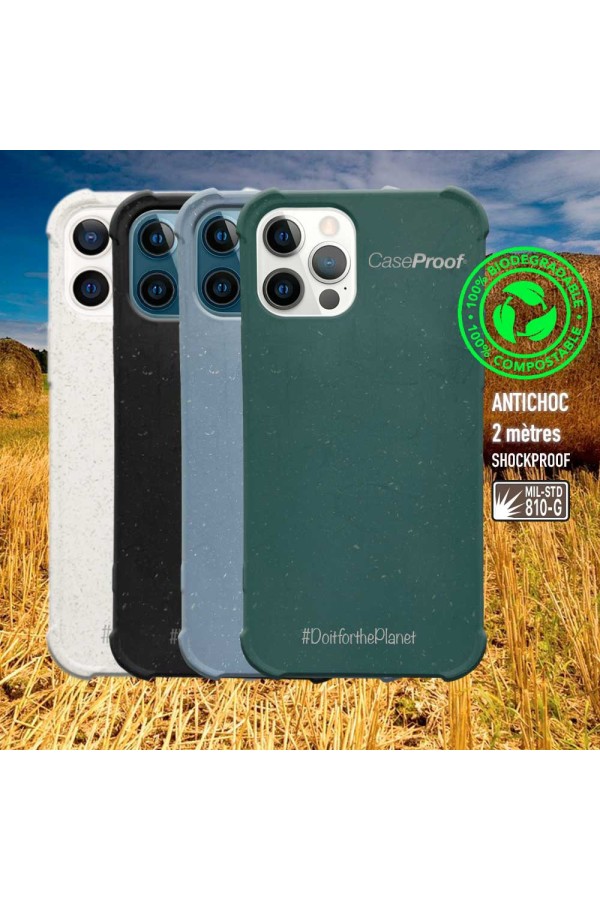 iPhone 12-12 Pro - Coque Antichoc Biodégradable Bleu Série  BIO